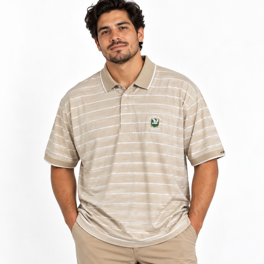 Greg Norman Men's Polo Shirt Tan Striped Spring Lake Golf Club Cotton XL